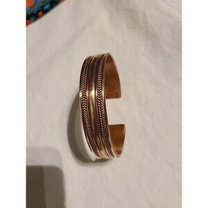Elevated Double Chain Edged Middle Copper Cuff Bracelet Adj. Excellent